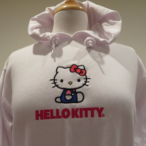 Women XS White Hoodie Sweatshirt Hello Kitty Embroidery Screen Print Warm Cozy - Picture 11 of 16